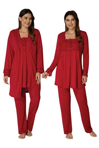 Effortt 2401 Set pijamale de maternitate roșu vișiniu cu halat