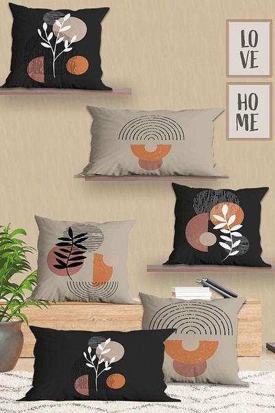 Belle Benoit Set de huse de perne pătrate, dreptunghiulare, 30 x 50 și 43 x 43, 6 bucăți, cu imprimeu dublu, bej, antracit modern