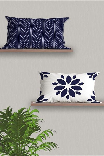 Belle Benoit Set husă de pernă dreptunghiulară, 30x50, 2 piese, imprimată pe două fețe, cu design alb bleumarin, alb