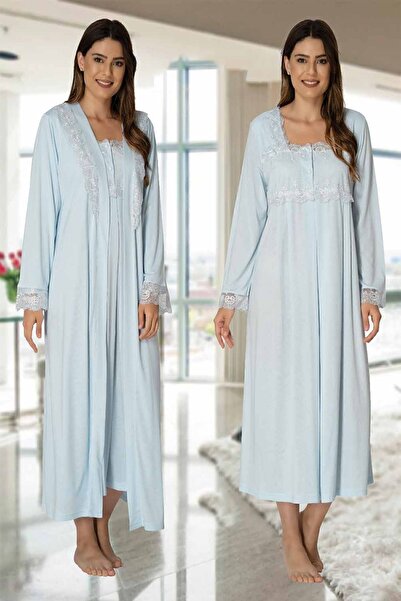 Effortt مجموعة Mayss Collections 2402 طقم ثوب نوم للحوامل باللون الأزرق مع ثو...