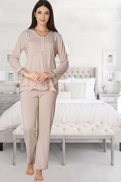 Effort Pijama طقم بيجامة للحوامل باللون البني من Zerre Bebe