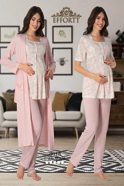 Effort Pijama طقم بيجامة للحوامل بأكمام طويلة مكون من 3 قطع