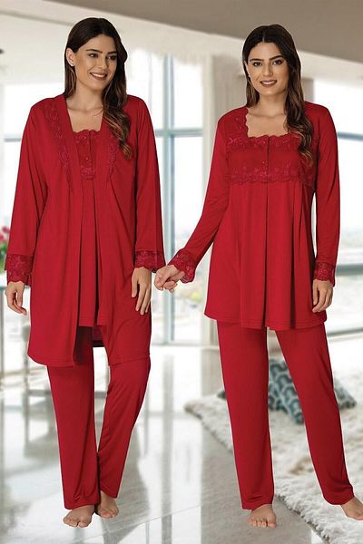 Effort Pijama طقم بيجامة للحوامل من Effortt مع ثوب صباحي بلون الكرز