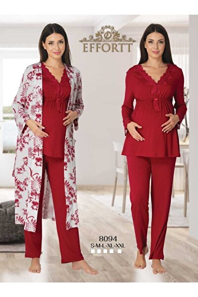 Effortt Set de pijamale de maternitate pentru femei, roșu