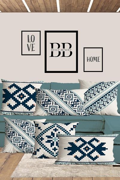 Belle Benoit Design modern Set de 6 huse de pernă pătrate dreptunghiulare 30x50 și 43x43 imprimate digital 3D