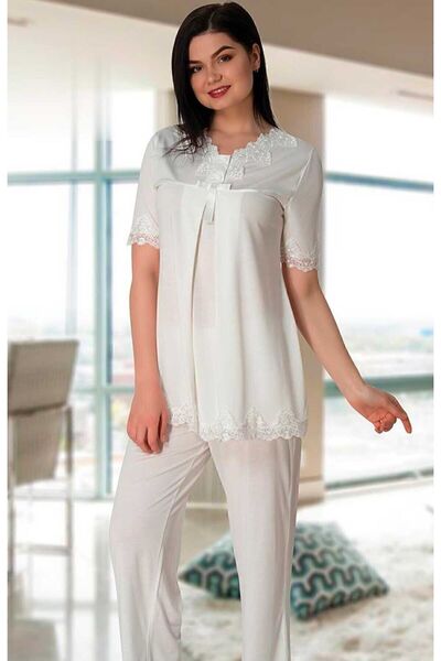 ByLohusa Set de pijamale de maternitate Effortt Ecru