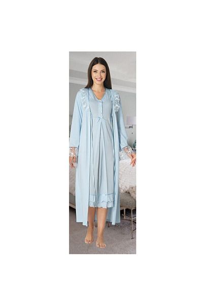 Effort Pijama Rochie de maternitate pentru femei, cu mâneci albastre, cu dantelă