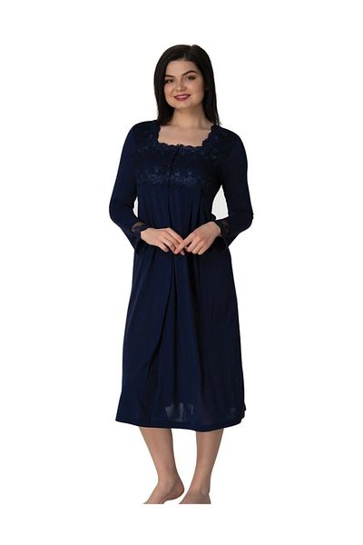 Effort Pijama Effortt 2402 Navy Blue Maternity Nightgown Set with Dressing Gown