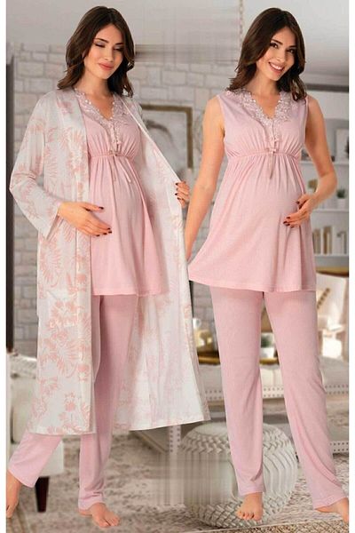 Effort Pijama طقم بيجامة منقوشة باللون الوردي للحوامل