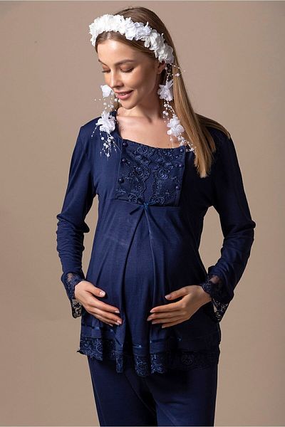 ByLohusa Effortt Navy Blue Maternity Pajama Set