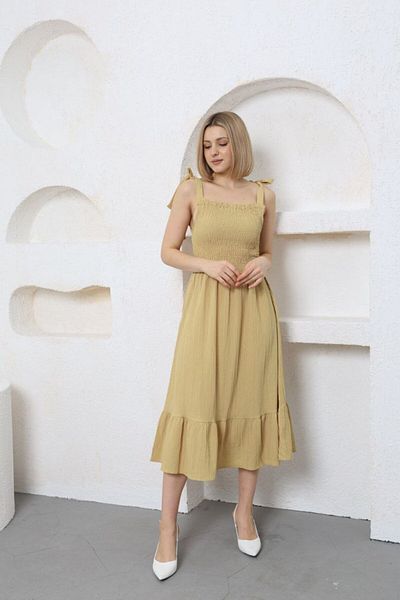 msm fashion Rochie midi cu bretele pentru femei - Detaliu pe umeri, Fusta Gipeli, Design cu volane
