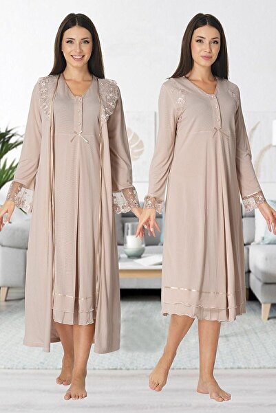 Effortt Set cămașă de noapte de maternitate cu halat de toaletă de cafea cu l...