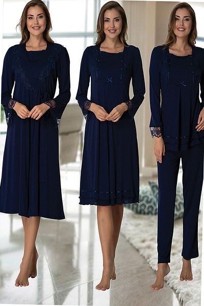 Effort Pijama مجموعة أمومة للحوامل من Zerre Bebe باللون الأزرق الداكن مع ميزات سهلة الرضاعة الطبيعية