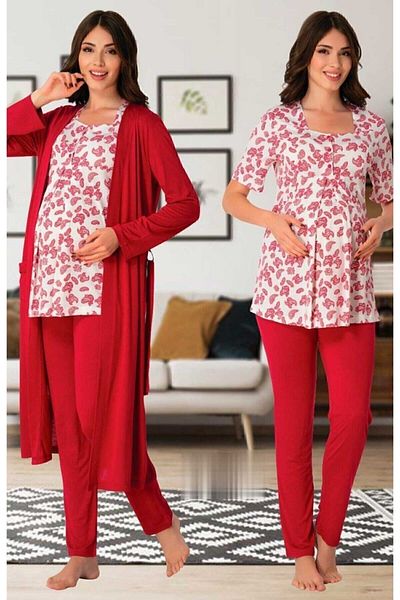 Effort Pijama Effortt 8014 Cherry Dressing Gown Patterned Maternity Pajama Set
