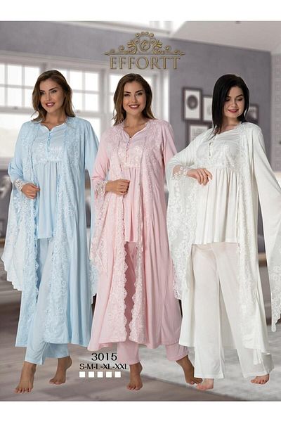 Effortt Set de pijamale de maternitate pentru femei, halat de baie, albastru, set de 3