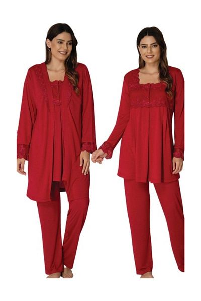 Effort Pijama Effort Κόκκινο μακρυμάνικο σετ πιτζάμες εγκυμοσύνης με Peignoir 2401