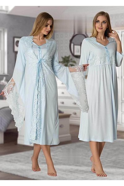 ByLohusa Set cămașă de noapte de maternitate Effortt Blue Peignoir