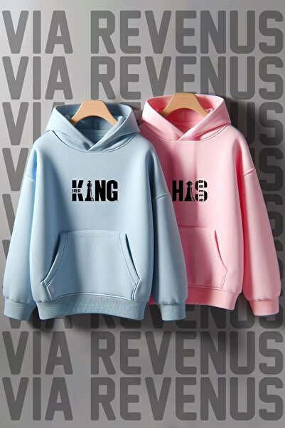Vordevia Her King His Queen Printed - Hanorac combinat oversize pentru iubit