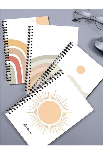 AKILLICA A5 Spiral 4-Piece School Notebook Set - Unlined, Leaf Cardboard Cover, Notebook Sun Series
