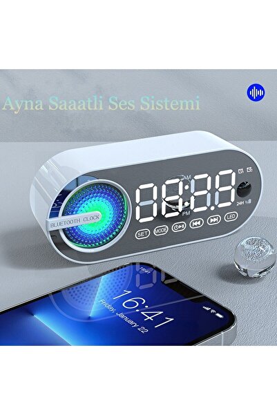 IntersTech Sessiz Kablosuz Bluetooth Hoparlör LED Dijital Saat Ayna FM Radyo ...
