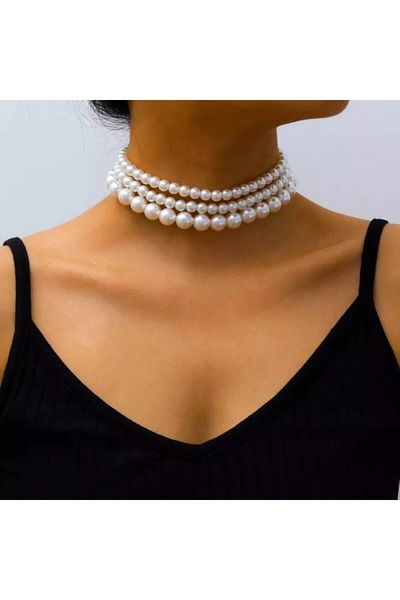HALHALMILL Glass Pearl Set of 3 Choker Necklace