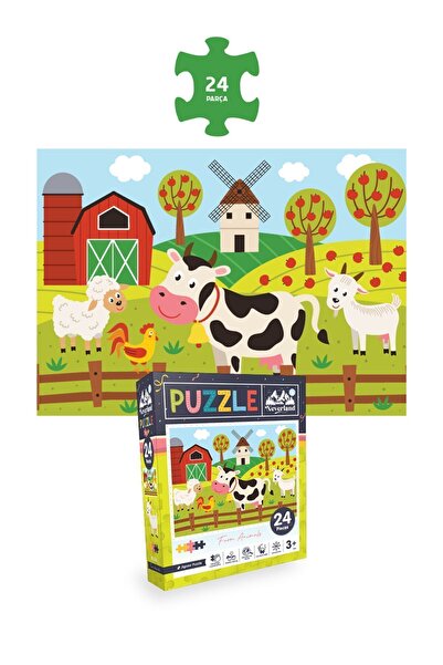 Neverland 4'lü Çocuk Puzzle - 24 P. Sevimli Dinozorlar Ve Çiftlik Hayvanları Ve 50 P. Otobüs Ve Ay Hayvanları