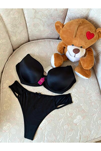 FK طقم حمالة صدر من الساتان الأسود عالي الجودة بدون حشو