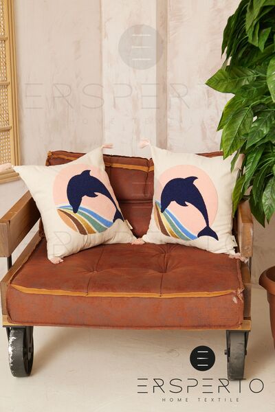 Ersperto Marin Series Ship Pattern Punch Pattern Embroidered Throw Pillow Cover 1 Piece 43X43Cm