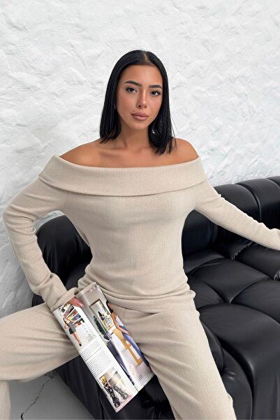 Know Női bézs Thessaloniki Fabric Madonna gallér alsó felső nadrágkosztüm