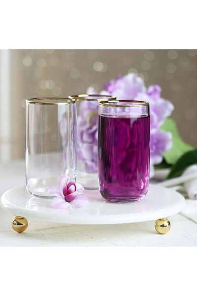 Paşabahçe Iconic Gold Set of 6 Cocktail Soft Drink Glasses