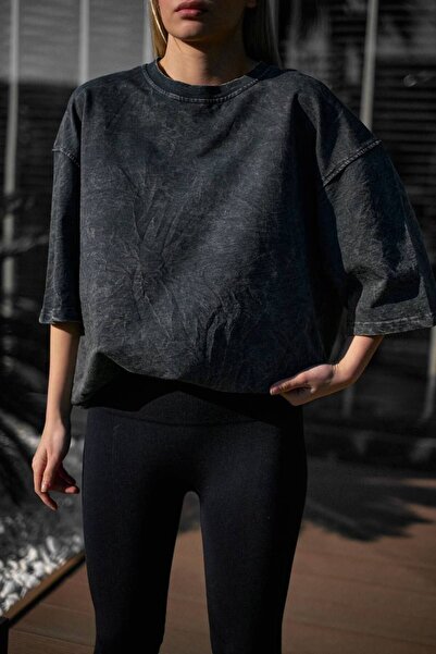 İLKCET MODA Yıkama Detay Oversize Unisex Penye Tshirt