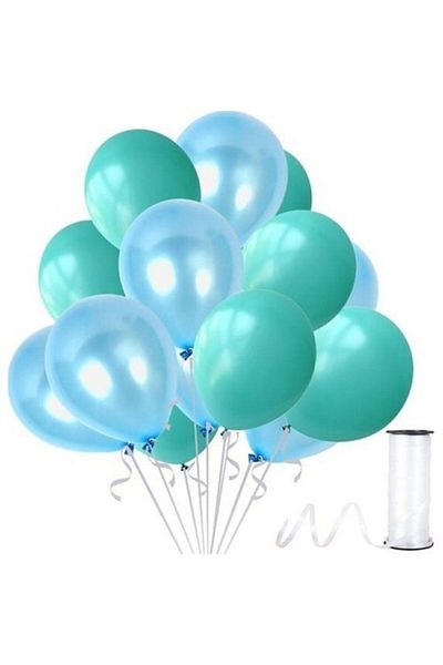 HKNYS 50 Pieces Metallic Pearlescent Water Green-Light Blue Balloons,+5 Meters Balloon Chain