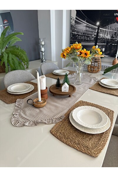 Decamor home Vintage Mini Pötikare Köşe Fırfırlı Bej Runner