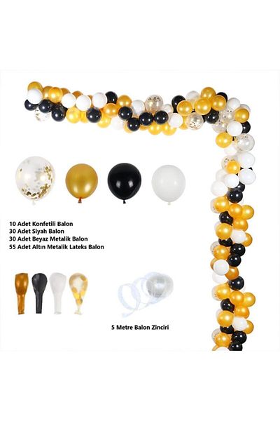 HKNYS 125 Pieces Black White Gold Confetti Engagement Party Birthday Set 5 Meter Chain