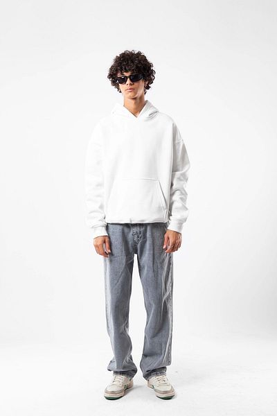 Sekizbiraltı Basic Oversize Unisex White Hoodie