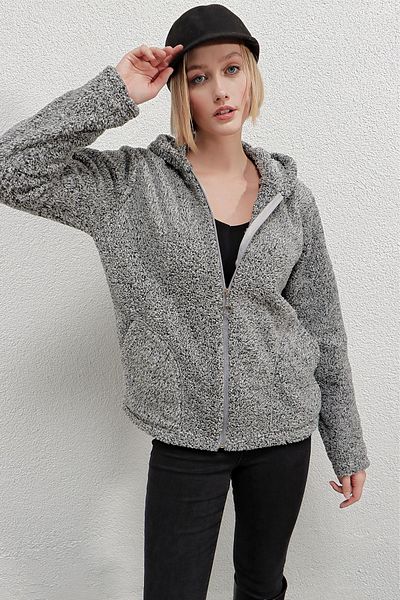 hazelin Dámská Welsoft Flexibilní Tkanina Šedá Plyšová Měkká Přední Zip Bunda S Kapucí Hzl23w-dsb110081