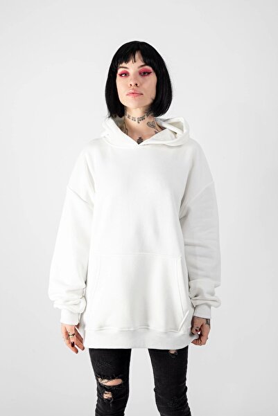 Sekizbiraltı Basic Oversize Unisex White Hoodie