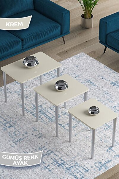 Canisa Concept Via Serisi 1.Sınıf MDF ve Lake Boya, 3lü Zigon Sehpa Takımı, G...