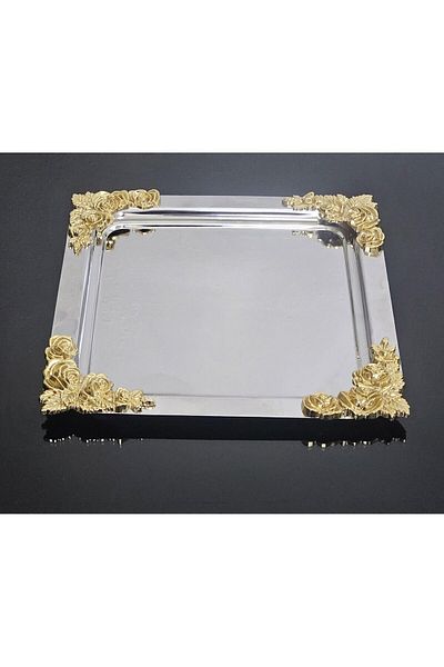 atabey home collection 1 قطعة صينية القهوة والشاي والعرض نموذج وردة معدنية واحدة
