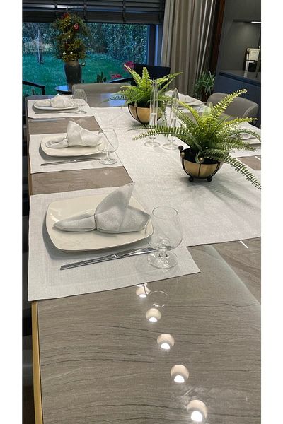 Decamor home Set de roșu de loc și alb cu sclipici argintiu din in