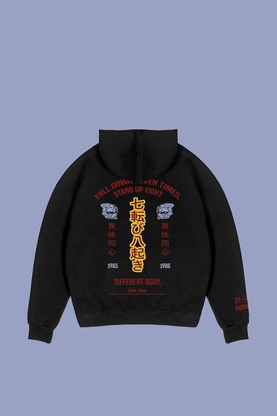 Sekizbiraltı Diffrent Body Back Printed Oversize Unisex Black Hoodie