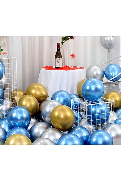 HKNYS 10 Pieces Gold-silver-blue Chrome Balloon (mirrored Balloon)
