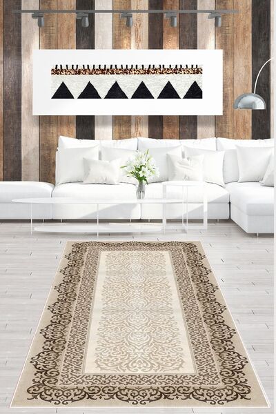 SÜNGERSAN Dijital Baskılı Kaymaz Taban Yıkanabilir Tay Tüyü Kumaş Oturma Odas...