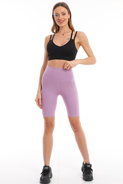 PodiumStar شورت رياضي نسائي أرجواني عالي الخصر من القماش المرتفع غير اللامع ل...