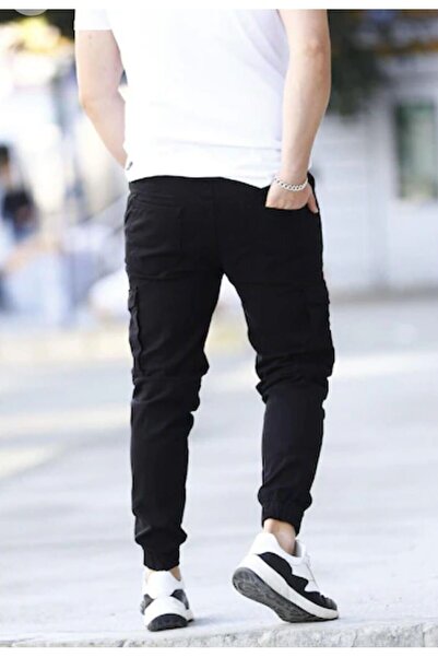 Christian Molamoda Tomassi - Men's Black Cargo Pants with Elastic Waist and Legs