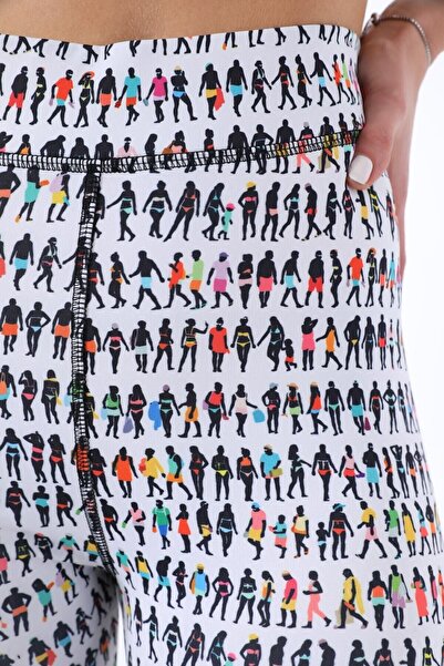 PodiumStar Kadın  Beyaz  Yüksek Bel Dalgıç Kumaş Renkli Baskılı Mat Tayt