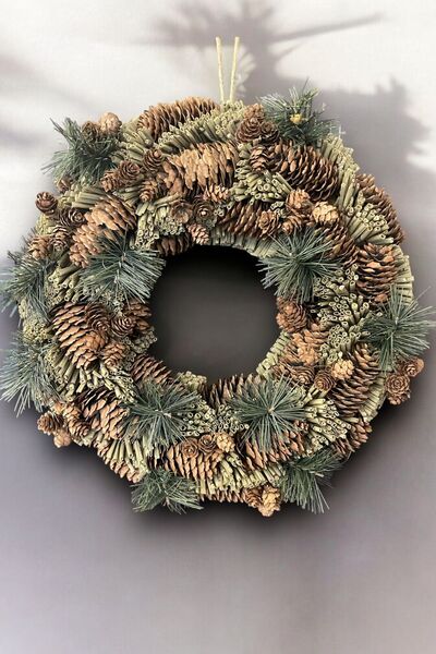 Annaflower Kapı Süsü, Çelenk, Duvar Dekoru Çam Kozalak Yılbaşı Süsü 37cm