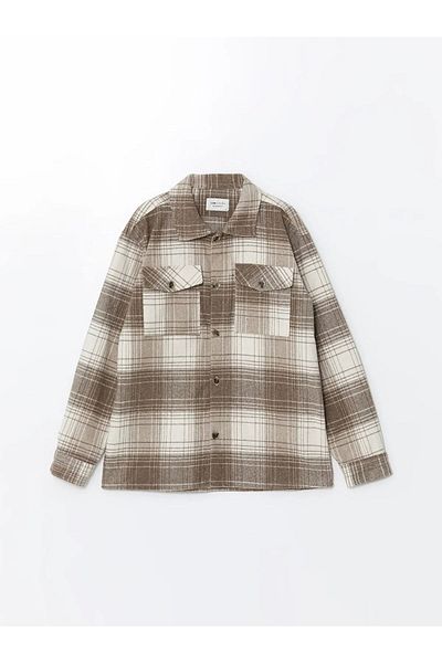 LC Waikiki Men's Lumberjack Shirt - Vision Mink, Regular Fit, Long Sleeve, Plaid Jacket