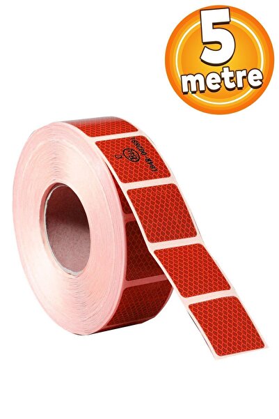 Badem10 Tüvtürk Onaylı Reflektörlü Araç Oto Reflektif Fosforlu Şerit Bant Kesikli Kırmızı Ikaz Bandı 5 Mt