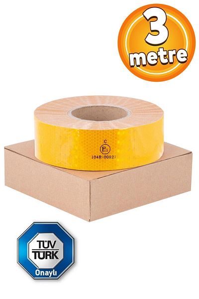 Badem10 Tüvtürk Approved - Reflective Car Strip Tape, Yellow Phosphorescent Warning Tape, 3 Mt